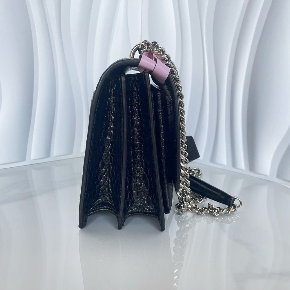 YSL Saint Laurent Black Crocodile-Embossed Leather Shoulder Bag - Picture 5 of 12